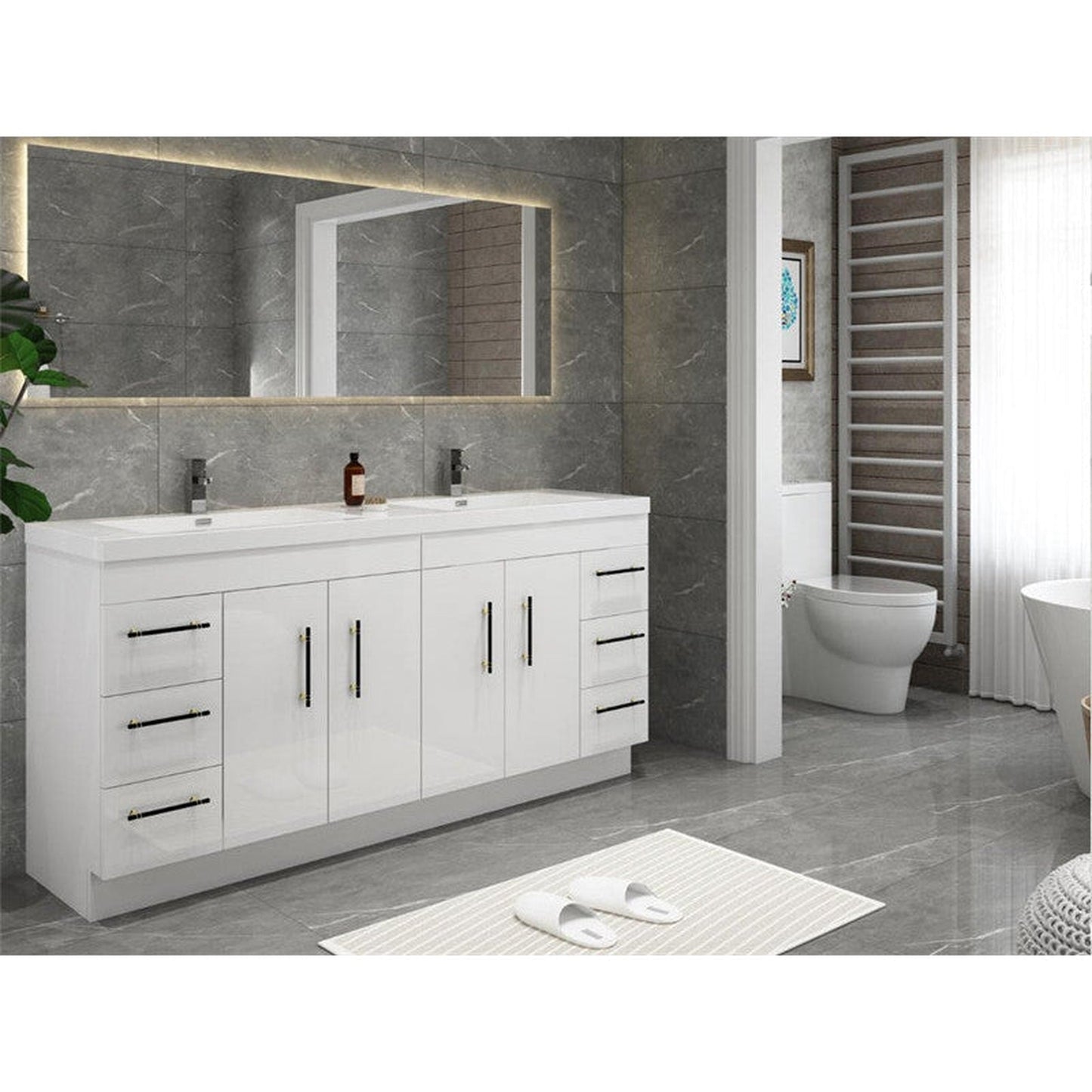 Moreno Bath ELSA 72" High Gloss White Freestanding Vanity With Double Reinforced White Acrylic Sinks