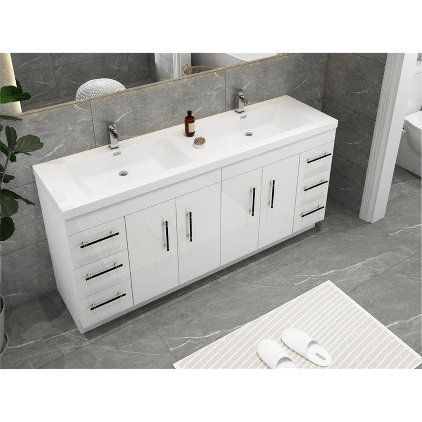Moreno Bath ELSA 72" High Gloss White Freestanding Vanity With Double Reinforced White Acrylic Sinks