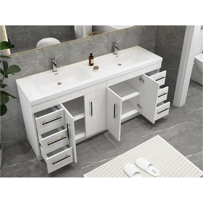 Moreno Bath ELSA 72" High Gloss White Freestanding Vanity With Double Reinforced White Acrylic Sinks