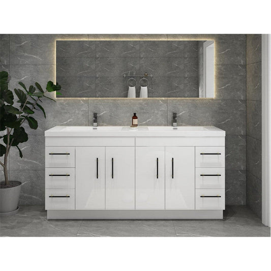 Moreno Bath ELSA 72" High Gloss White Freestanding Vanity With Double Reinforced White Acrylic Sinks