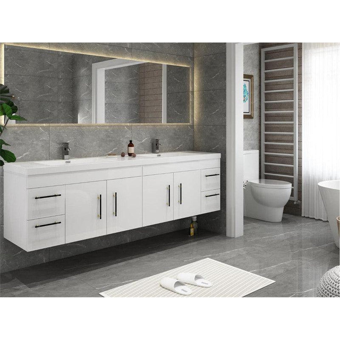 Moreno Bath ELSA 72" High Gloss White Wall-Mounted Vanity With Double Reinforced White Acrylic Sinks