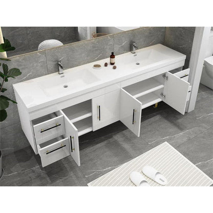 Moreno Bath ELSA 72" High Gloss White Wall-Mounted Vanity With Double Reinforced White Acrylic Sinks