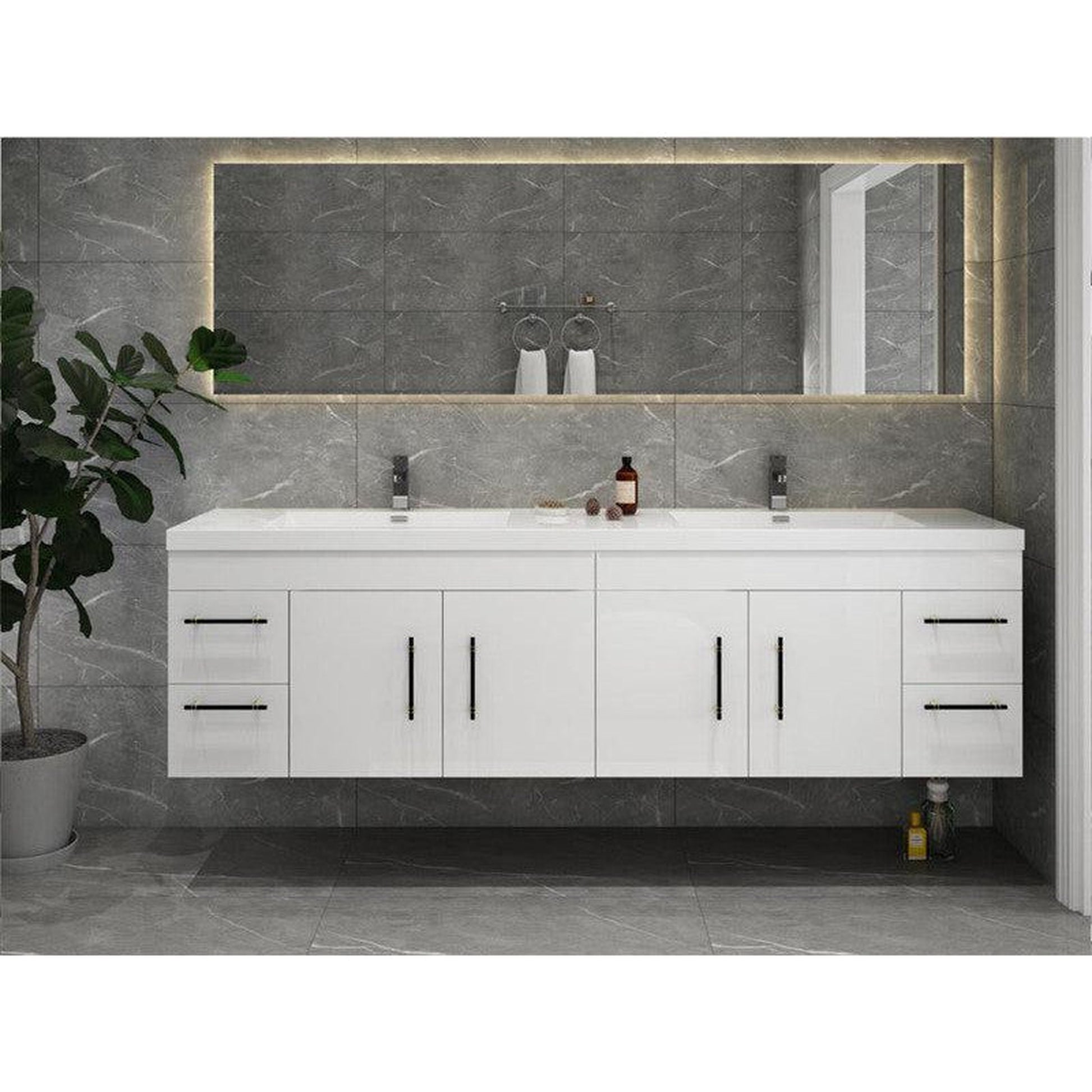 Moreno Bath ELSA 72" High Gloss White Wall-Mounted Vanity With Double Reinforced White Acrylic Sinks