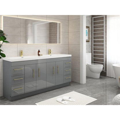 Moreno Bath ELSA 84" High Gloss Gray Freestanding Vanity With Double Reinforced White Acrylic Sinks