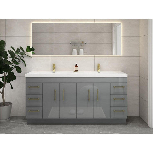 Moreno Bath ELSA 84" High Gloss Gray Freestanding Vanity With Double Reinforced White Acrylic Sinks