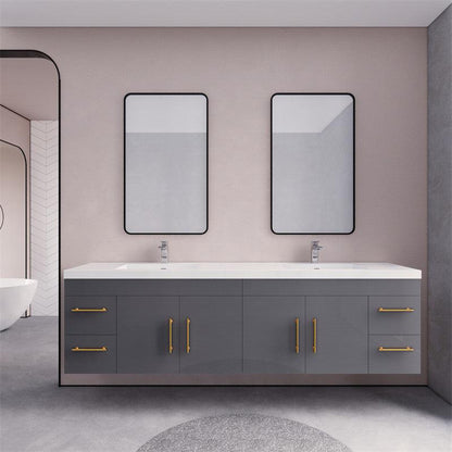 Moreno Bath ELSA 84" High Gloss Gray Wall-Mounted Vanity With Double Reinforced White Acrylic Sinks