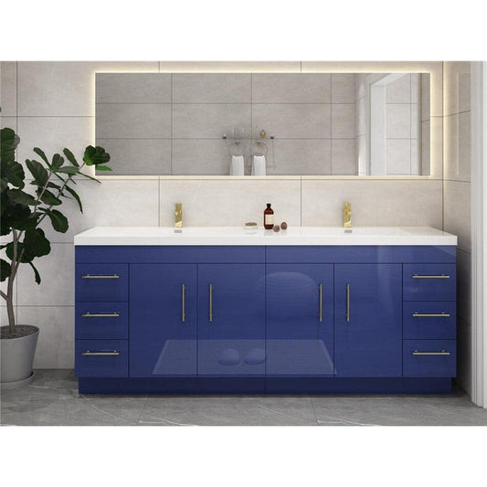 Moreno Bath ELSA 84" High Gloss Night Blue Freestanding Vanity With Double Reinforced White Acrylic Sinks