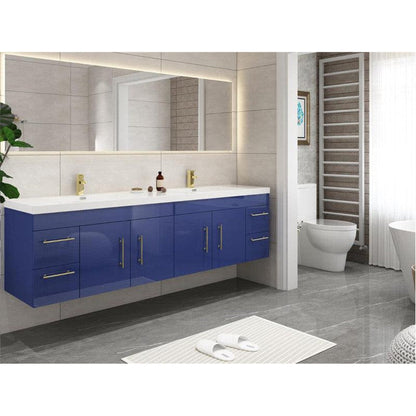 Moreno Bath ELSA 84" High Gloss Night Blue Wall-Mounted Vanity With Double Reinforced White Acrylic Sinks