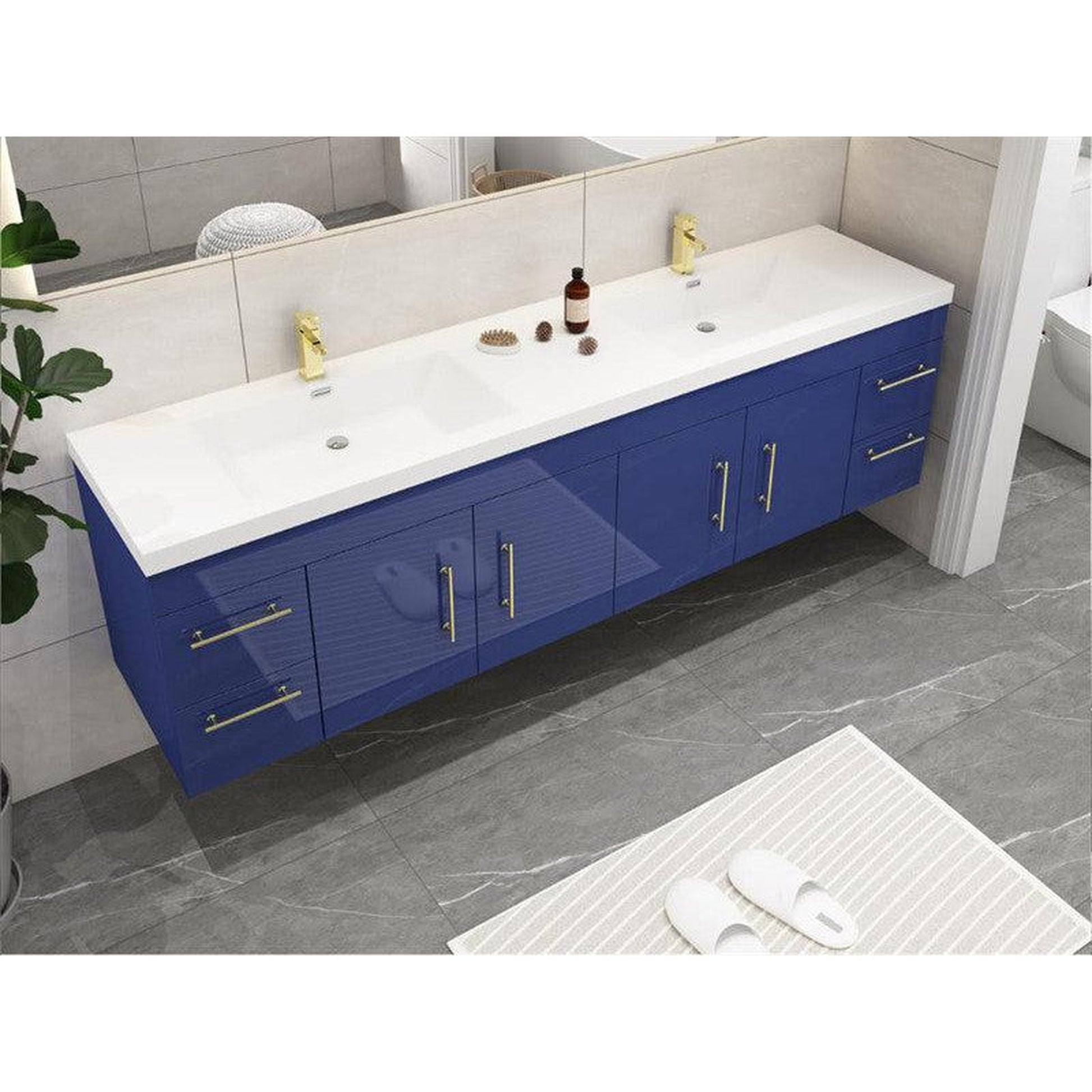 Moreno Bath ELSA 84" High Gloss Night Blue Wall-Mounted Vanity With Double Reinforced White Acrylic Sinks