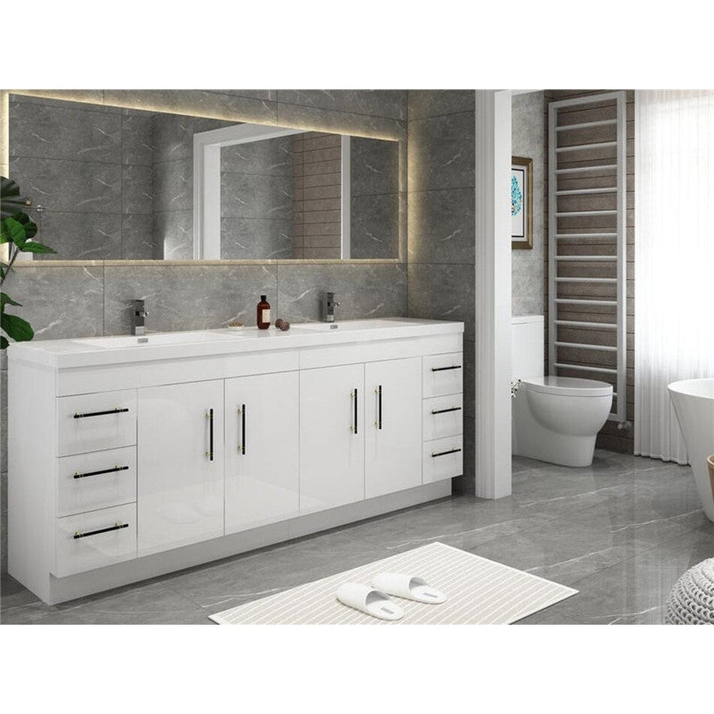 Moreno Bath ELSA 84" High Gloss White Freestanding Vanity With Double Reinforced White Acrylic Sinks