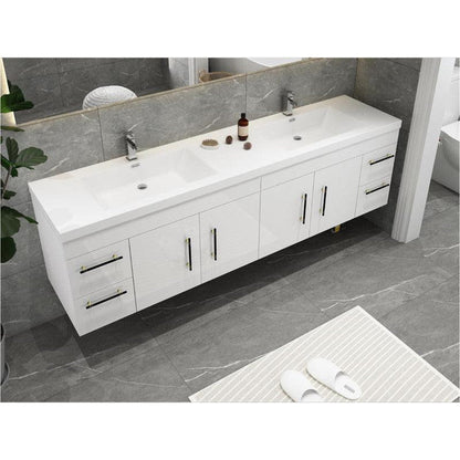 Moreno Bath ELSA 84" High Gloss White Wall-Mounted Vanity With Double Reinforced White Acrylic Sinks
