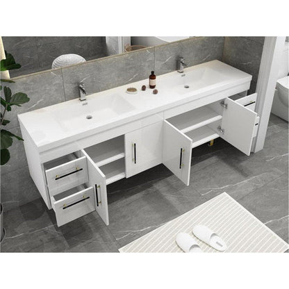 Moreno Bath ELSA 84" High Gloss White Wall-Mounted Vanity With Double Reinforced White Acrylic Sinks