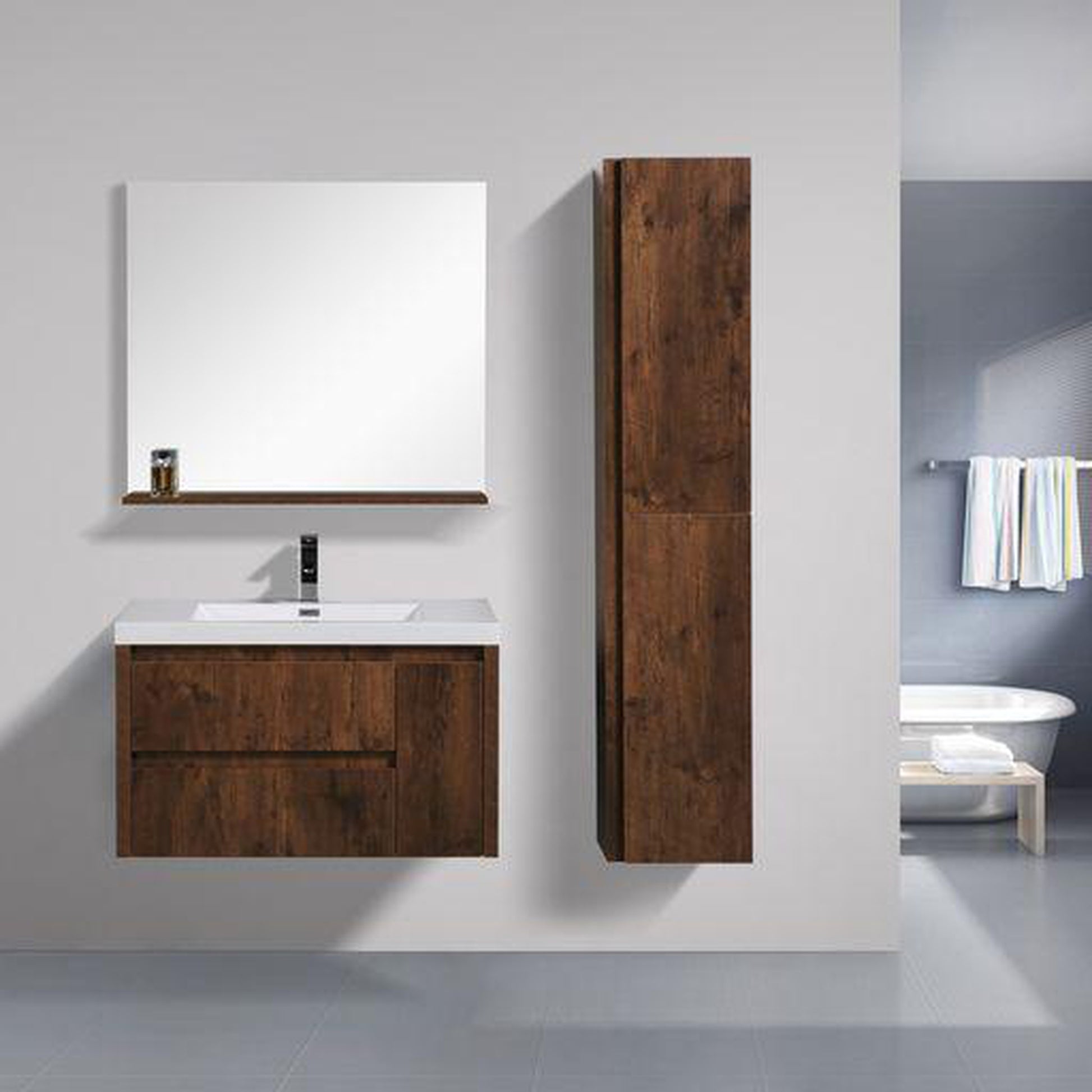 Moreno Bath Jade 36" Rosewood Wall-Mounted Vanity With Single Reinforced White Acrylic Sink