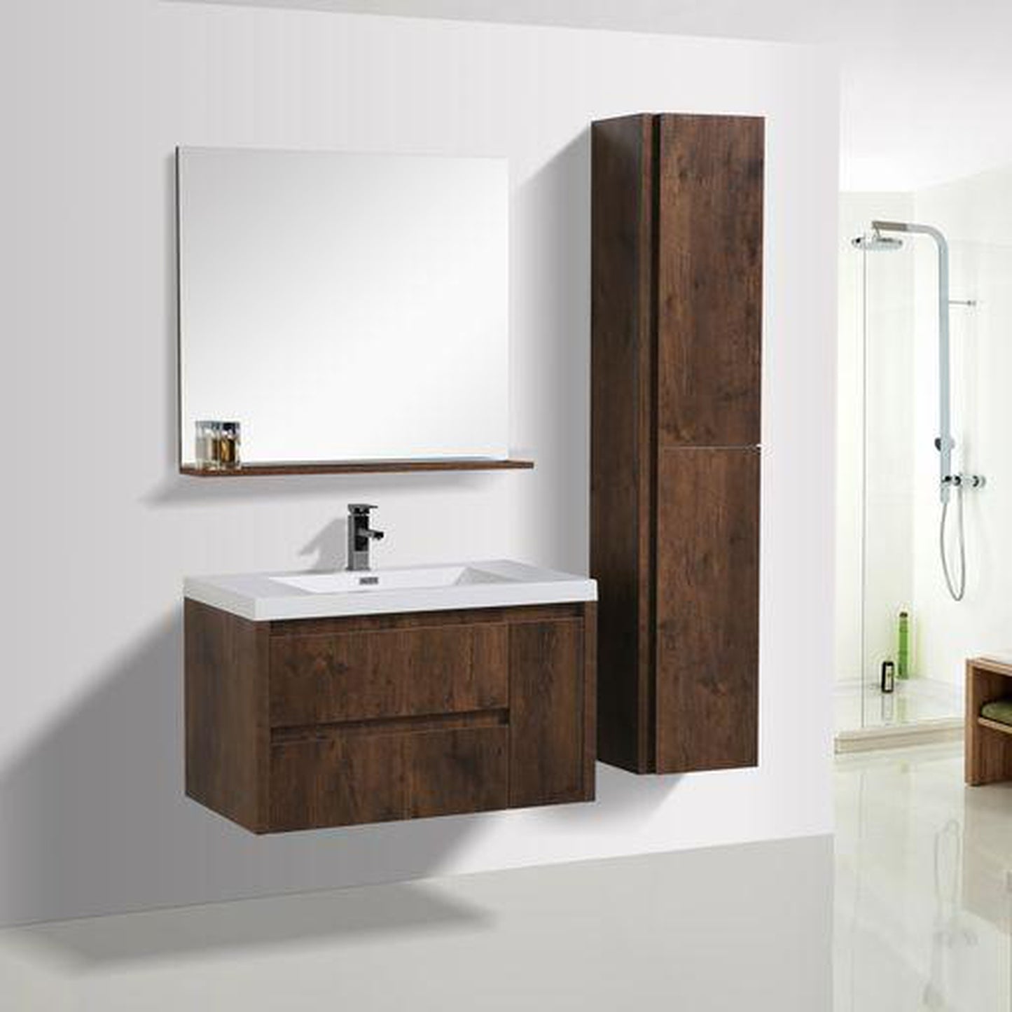 Moreno Bath Jade 36" Rosewood Wall-Mounted Vanity With Single Reinforced White Acrylic Sink