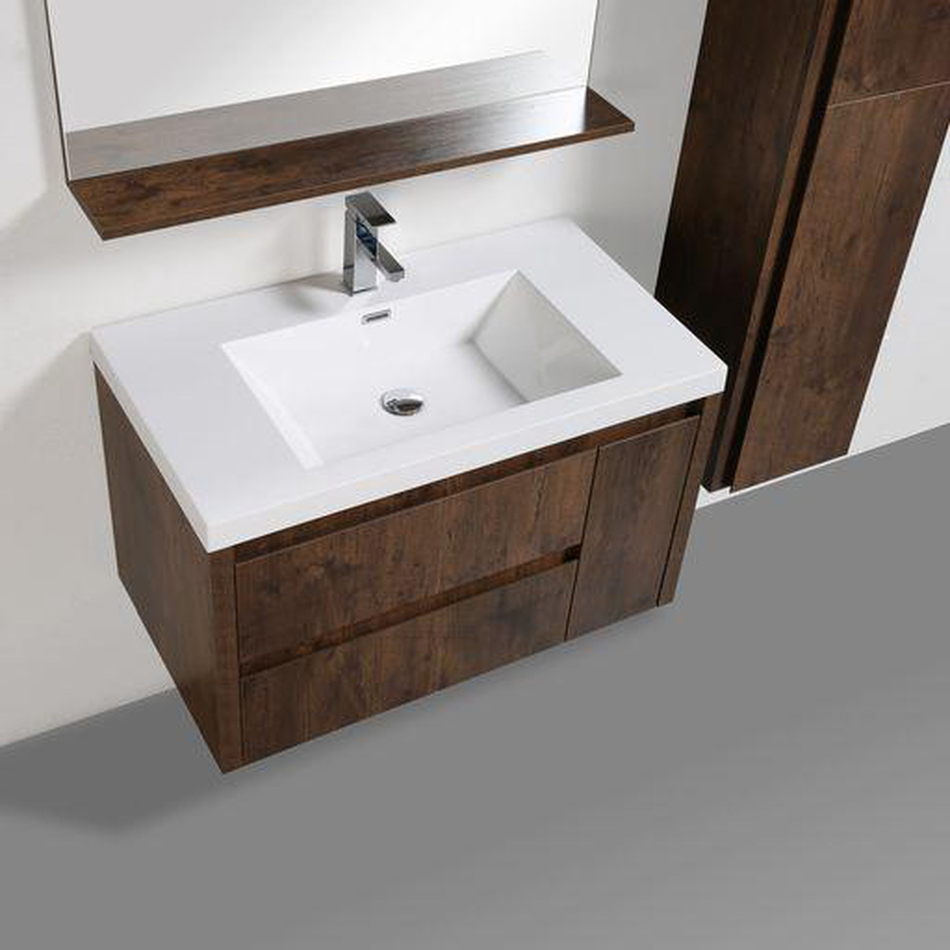 Moreno Bath Jade 36" Rosewood Wall-Mounted Vanity With Single Reinforced White Acrylic Sink