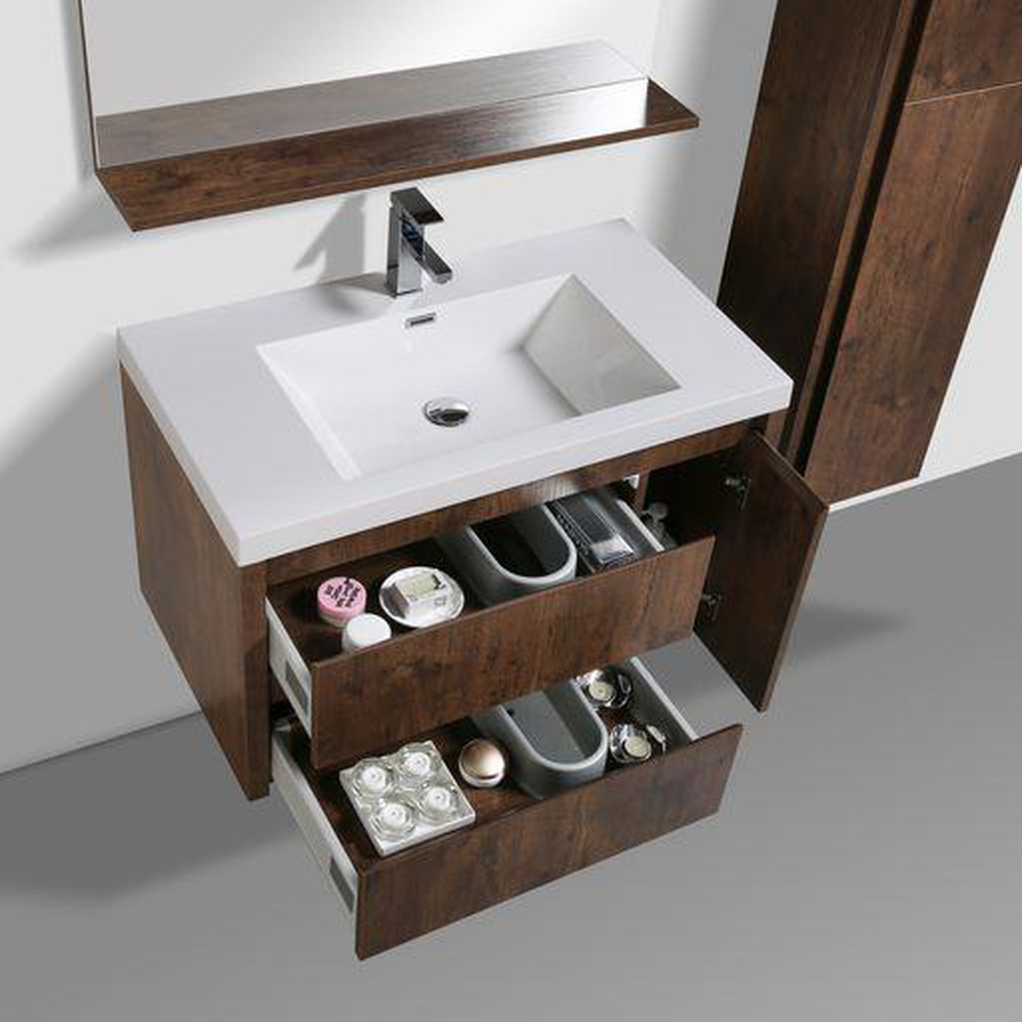 Moreno Bath Jade 36" Rosewood Wall-Mounted Vanity With Single Reinforced White Acrylic Sink