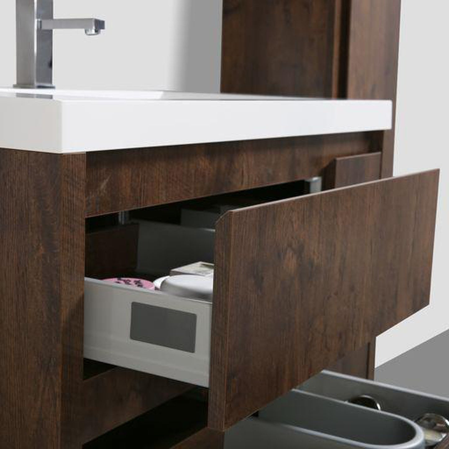 Moreno Bath Jade 36" Rosewood Wall-Mounted Vanity With Single Reinforced White Acrylic Sink