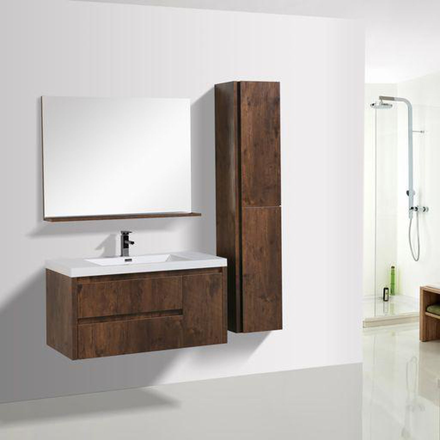 Moreno Bath Jade 42" Rosewood Wall-Mounted Vanity With Single Reinforced White Acrylic Sink