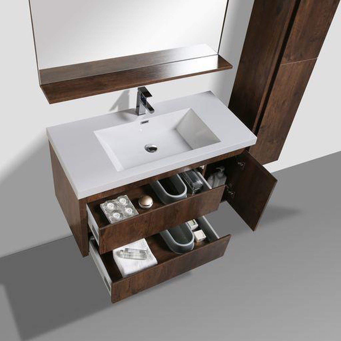 Moreno Bath Jade 42" Rosewood Wall-Mounted Vanity With Single Reinforced White Acrylic Sink