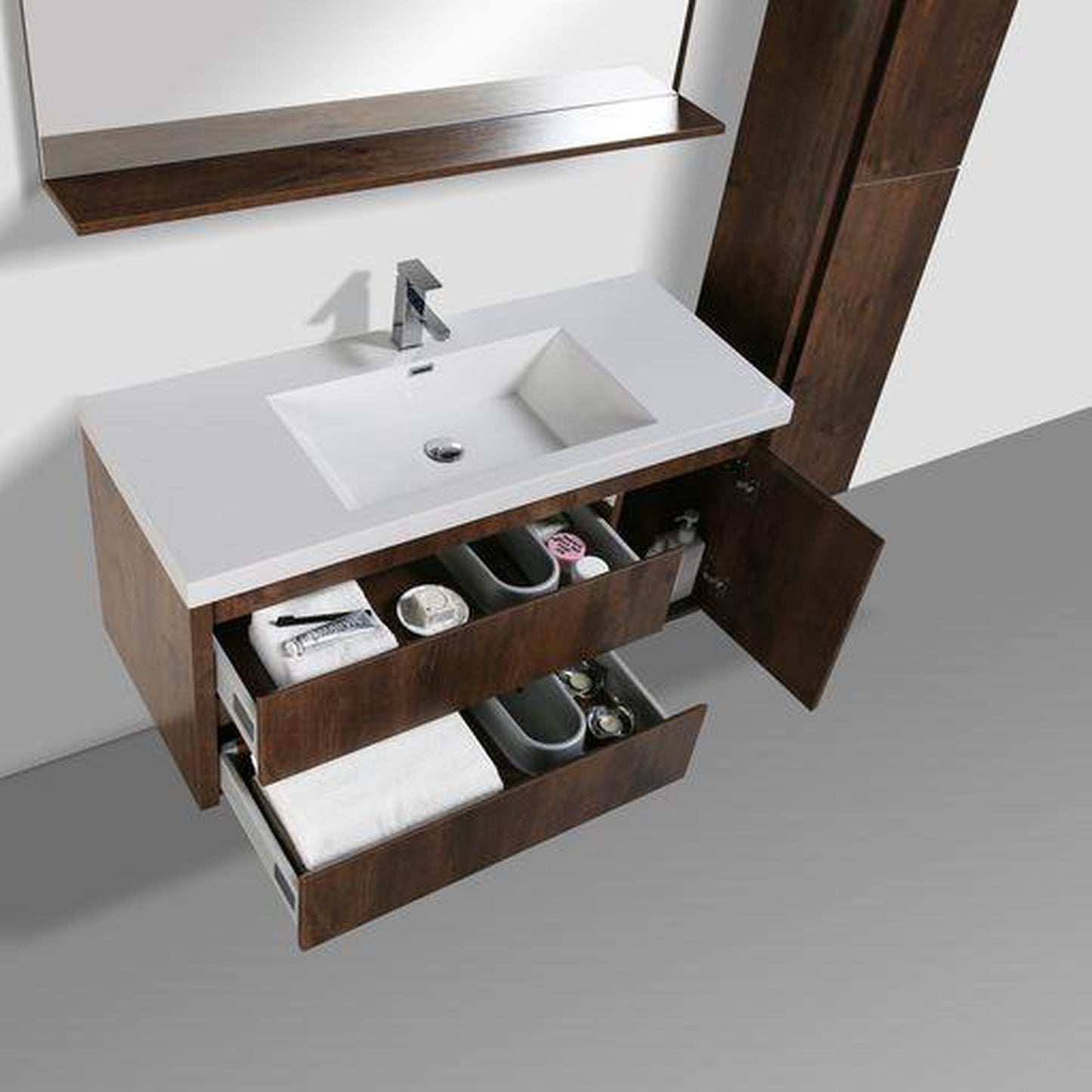 Moreno Bath Jade 48" Rosewood Wall-Mounted Vanity With Single Reinforced White Acrylic Sink