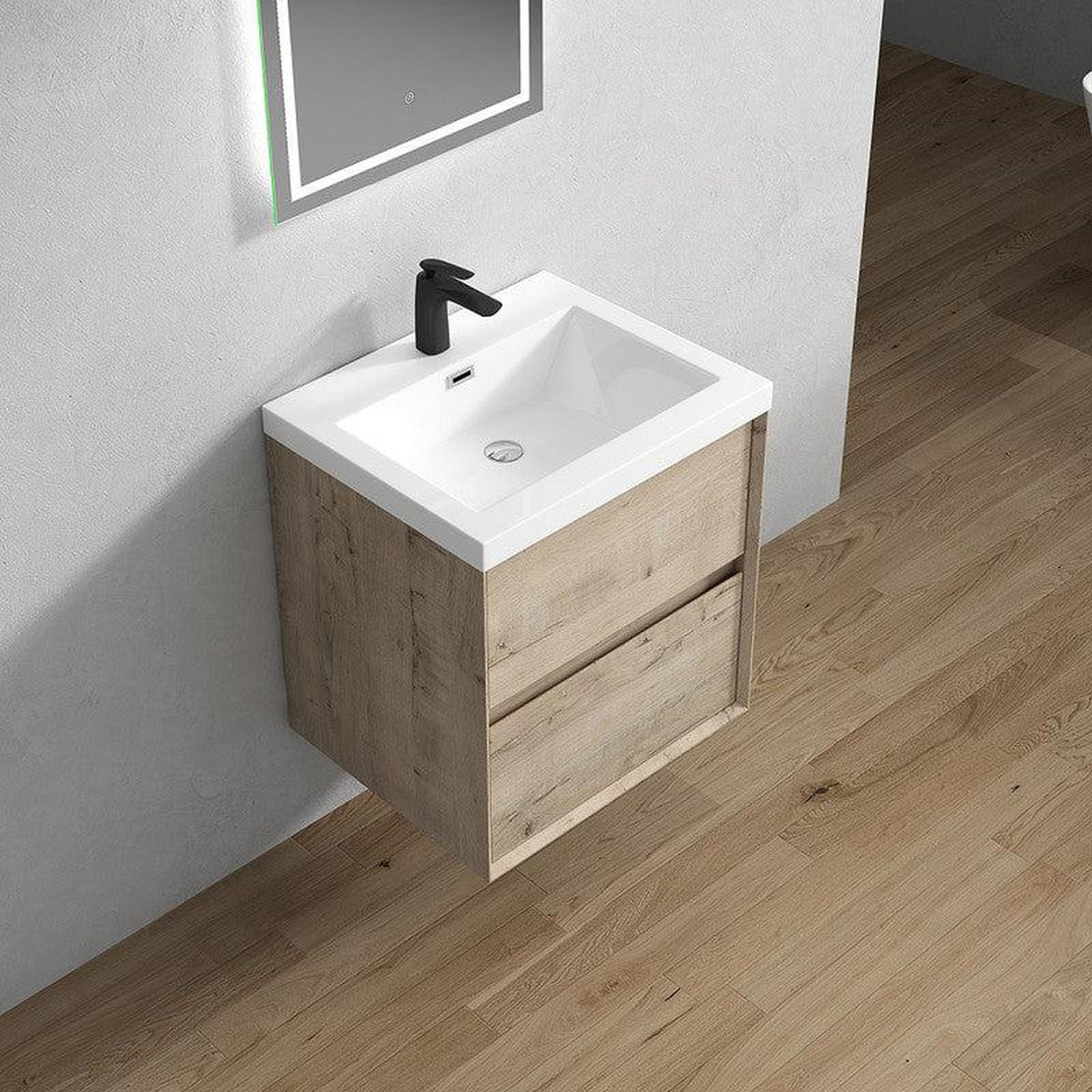 Moreno Bath Kingdee 24" Light Oak Wall-Mounted Vanity With Single Reinforced White Acrylic Sink