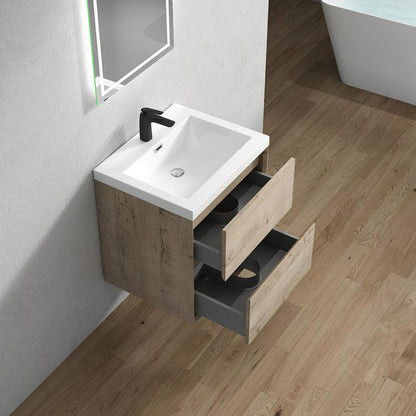 Moreno Bath Kingdee 24" Light Oak Wall-Mounted Vanity With Single Reinforced White Acrylic Sink