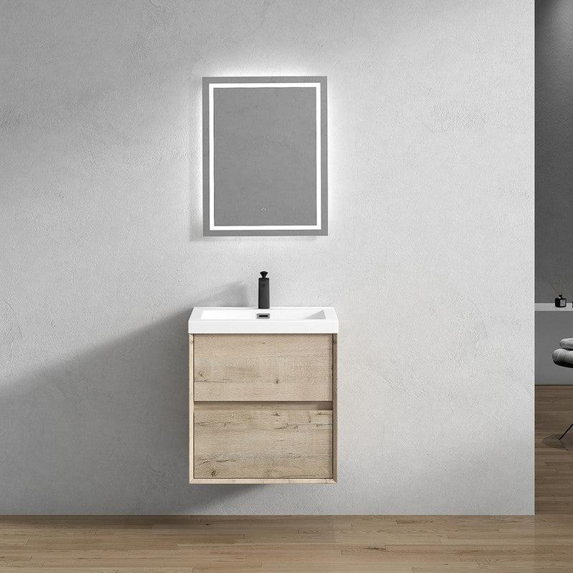 Moreno Bath Kingdee 24" Light Oak Wall-Mounted Vanity With Single Reinforced White Acrylic Sink