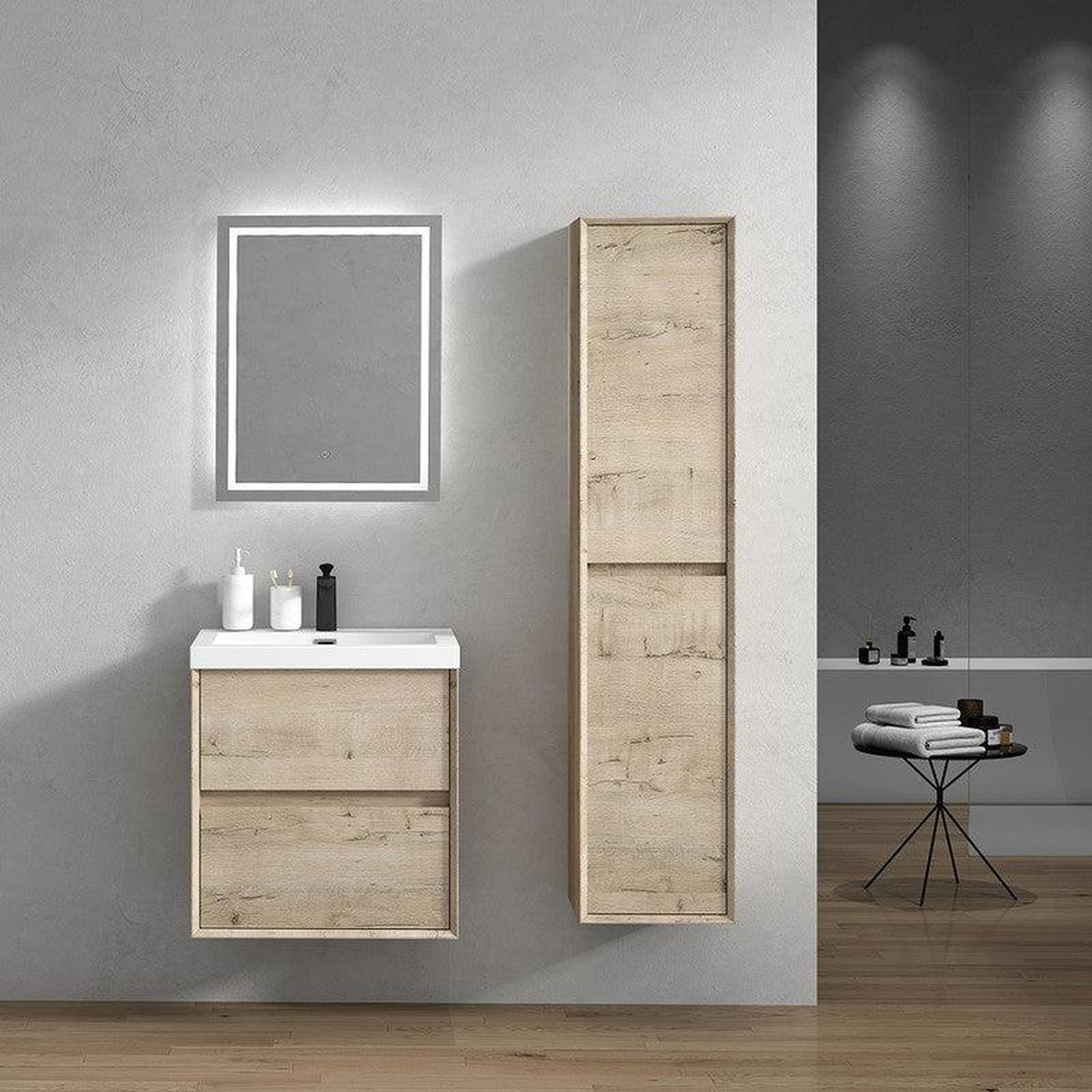 Moreno Bath Kingdee 24" Light Oak Wall-Mounted Vanity With Single Reinforced White Acrylic Sink