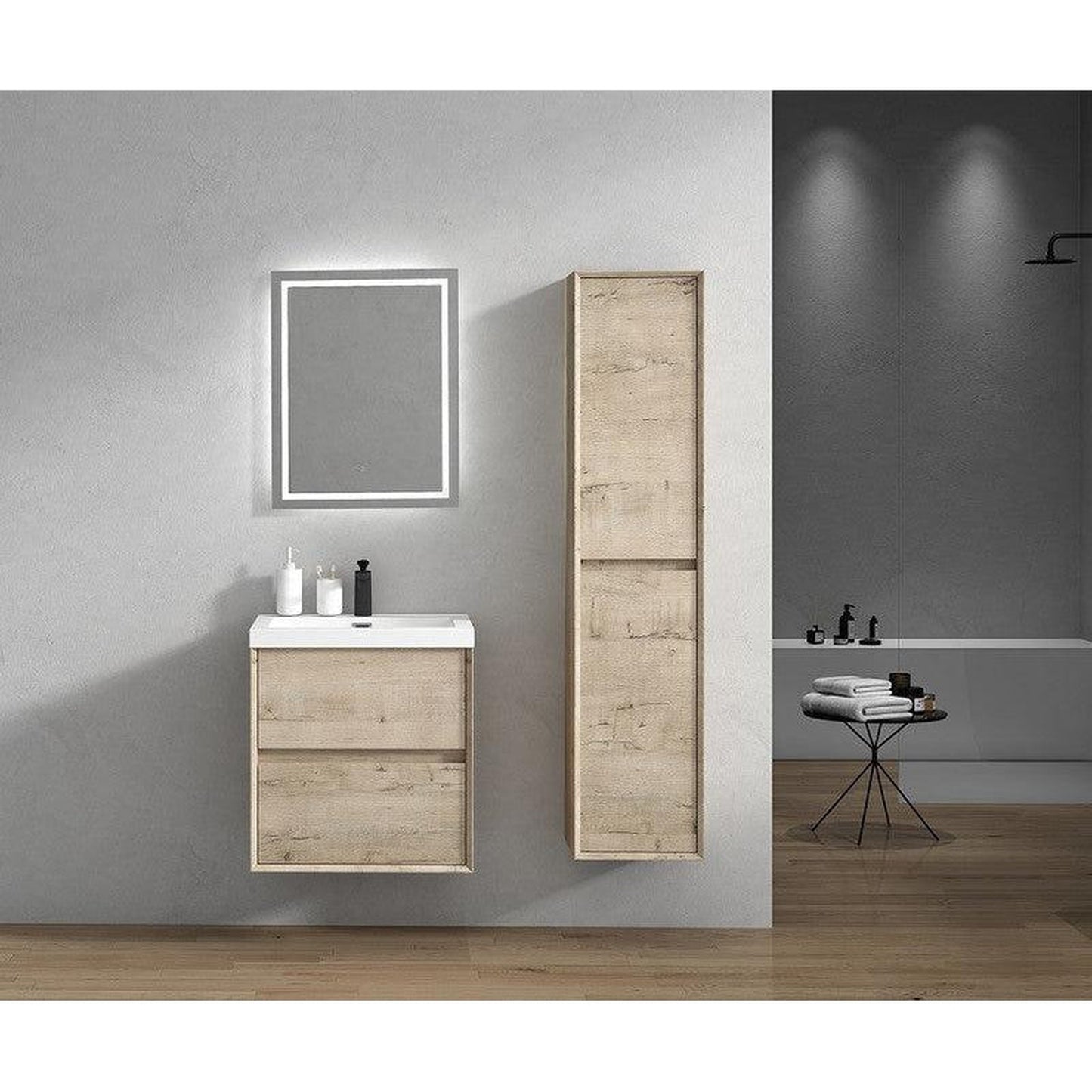 Moreno Bath Kingdee 24" Light Oak Wall-Mounted Vanity With Single Reinforced White Acrylic Sink