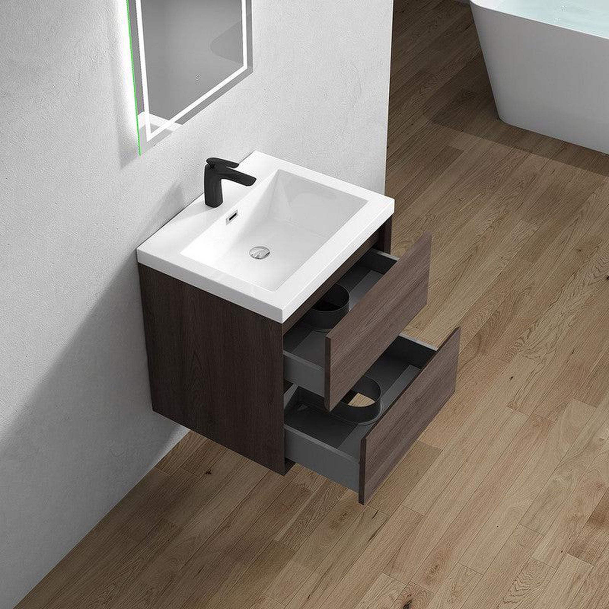 Moreno Bath Kingdee 24" Red Oak Wall-Mounted Vanity With Single Reinforced White Acrylic Sink