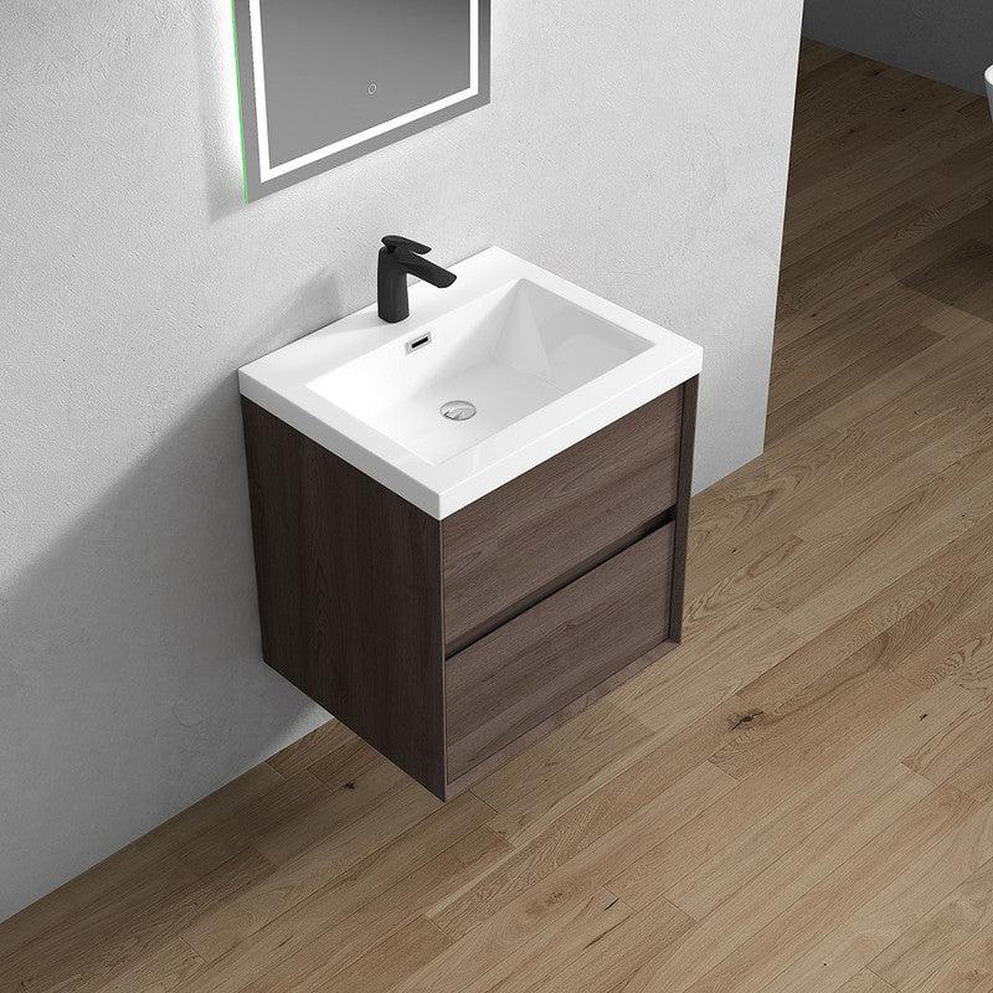 Moreno Bath Kingdee 24" Red Oak Wall-Mounted Vanity With Single Reinforced White Acrylic Sink