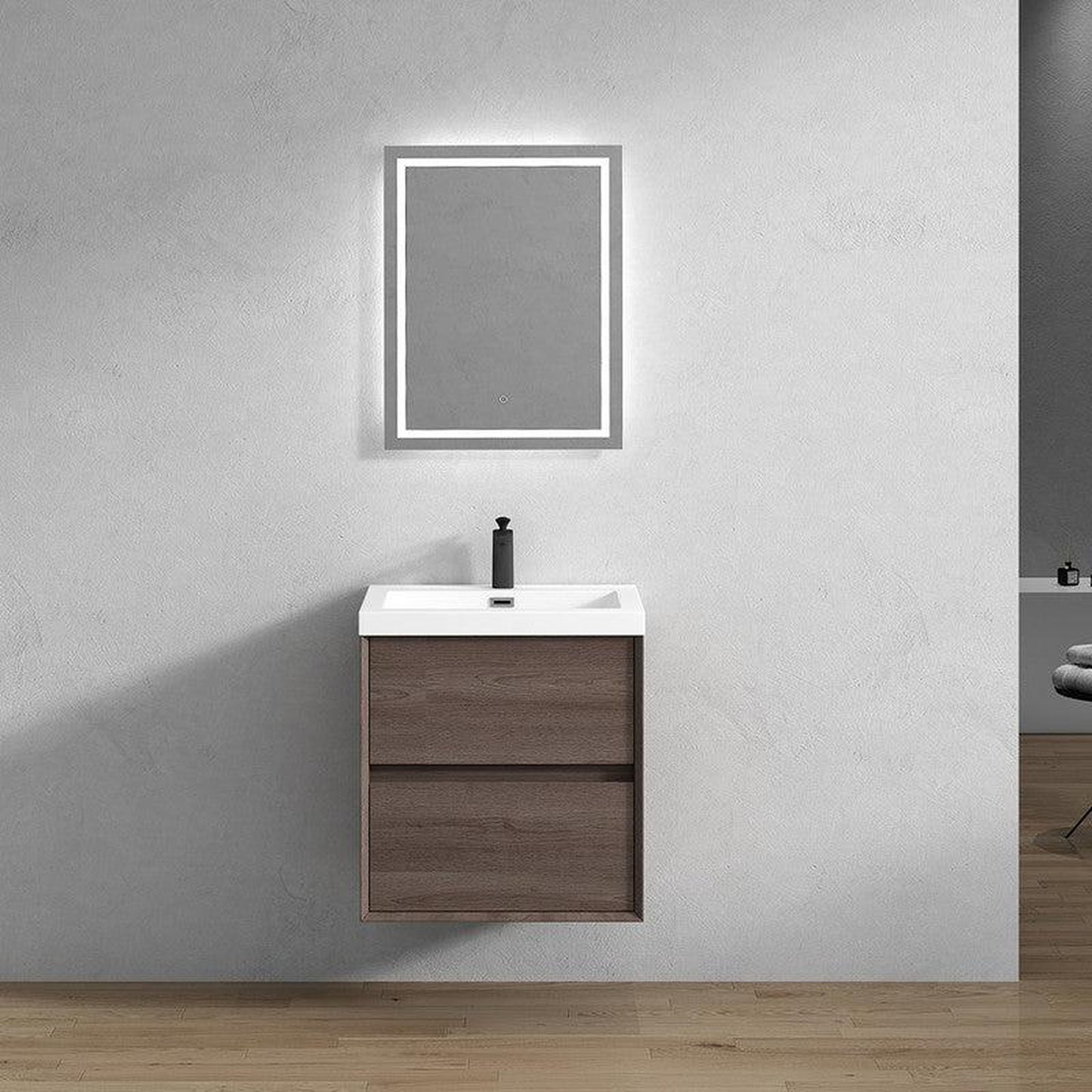 Moreno Bath Kingdee 24" Red Oak Wall-Mounted Vanity With Single Reinforced White Acrylic Sink