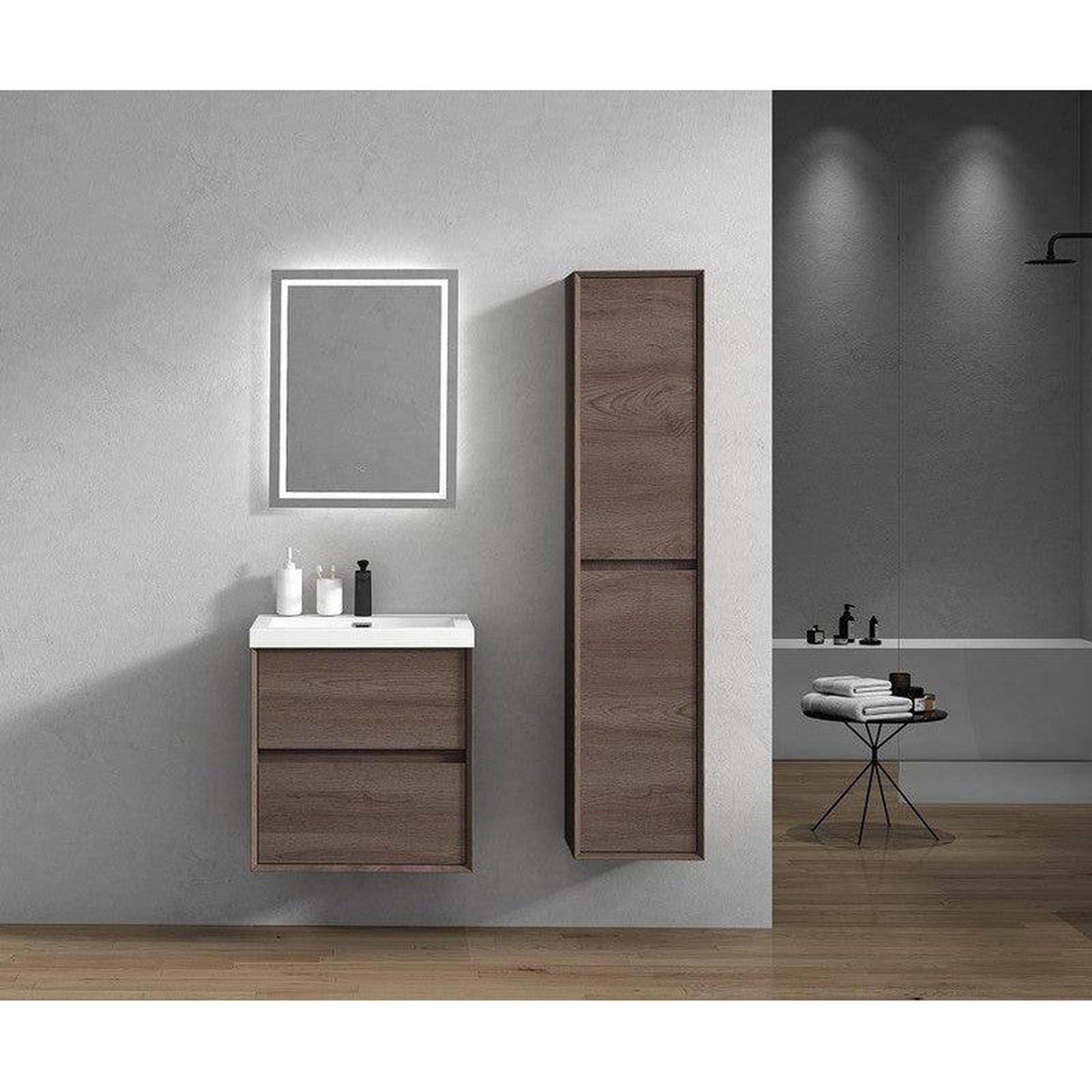 Moreno Bath Kingdee 24" Red Oak Wall-Mounted Vanity With Single Reinforced White Acrylic Sink