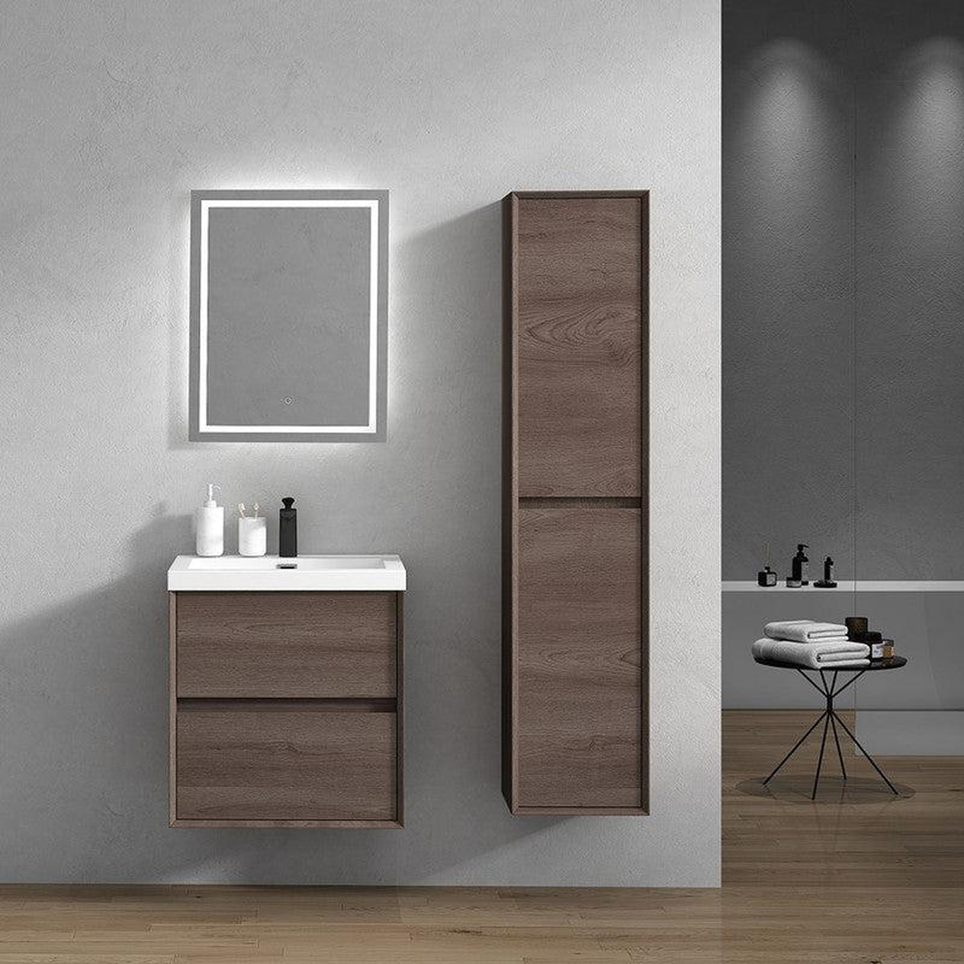 Moreno Bath Kingdee 24" Red Oak Wall-Mounted Vanity With Single Reinforced White Acrylic Sink