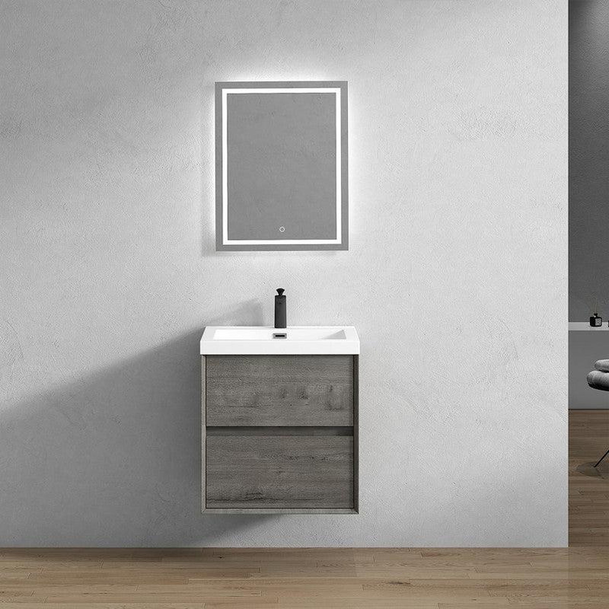 Moreno Bath Kingdee 24" Smoke Oak Wall-Mounted Vanity With Single Reinforced White Acrylic Sink