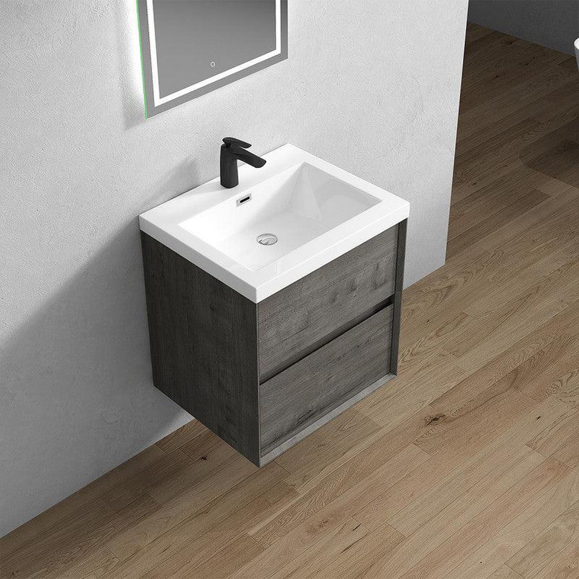 Moreno Bath Kingdee 24" Smoke Oak Wall-Mounted Vanity With Single Reinforced White Acrylic Sink