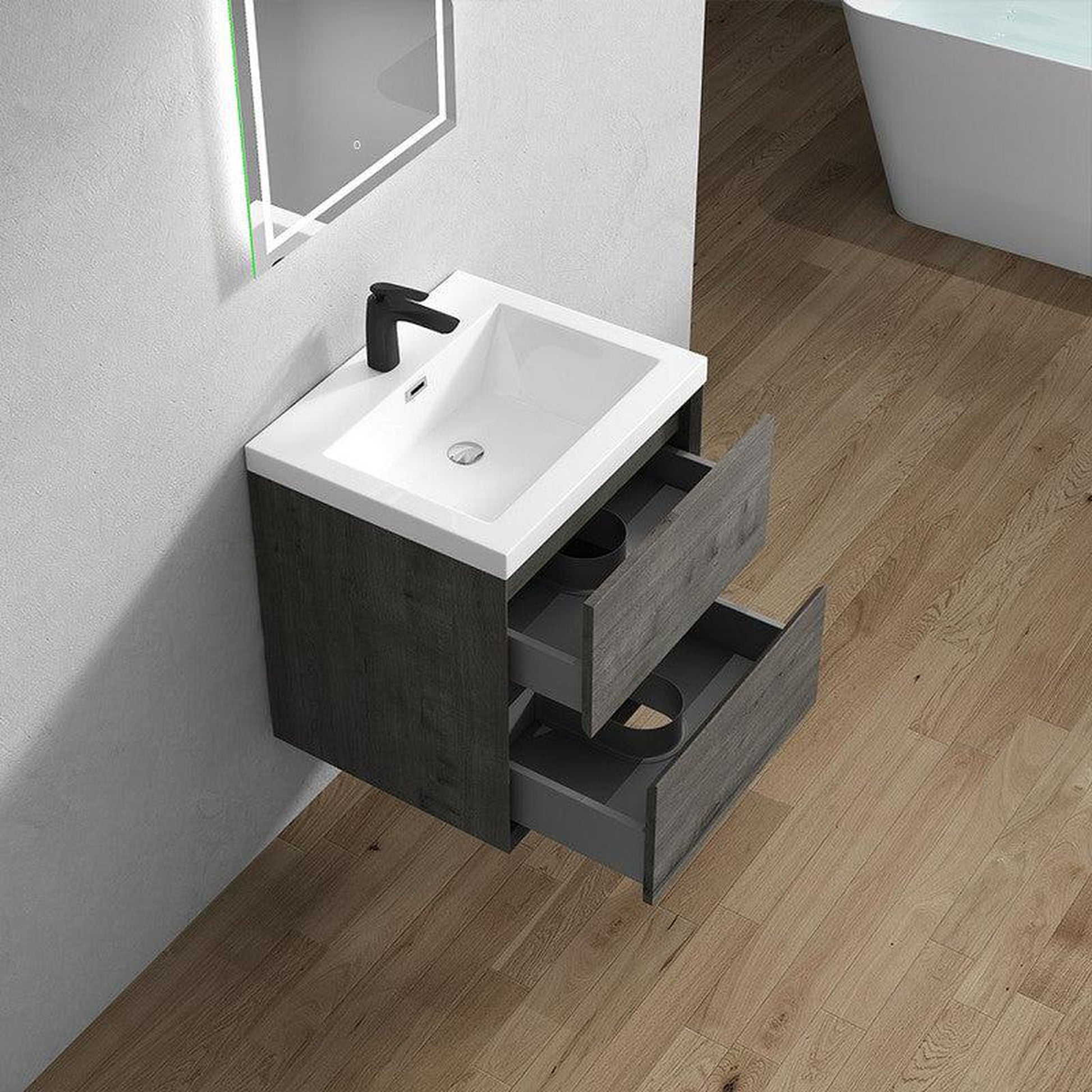 Moreno Bath Kingdee 24" Smoke Oak Wall-Mounted Vanity With Single Reinforced White Acrylic Sink