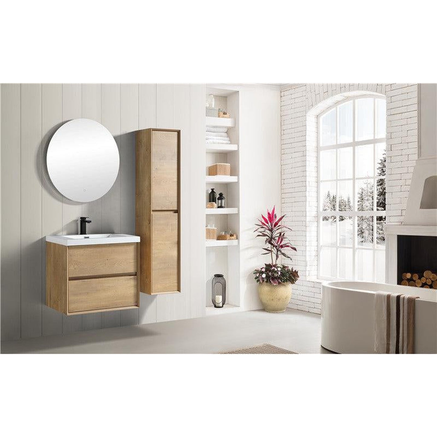 Moreno Bath Kingdee 24" White Oak Wall-Mounted Vanity With Single Reinforced White Acrylic Sink