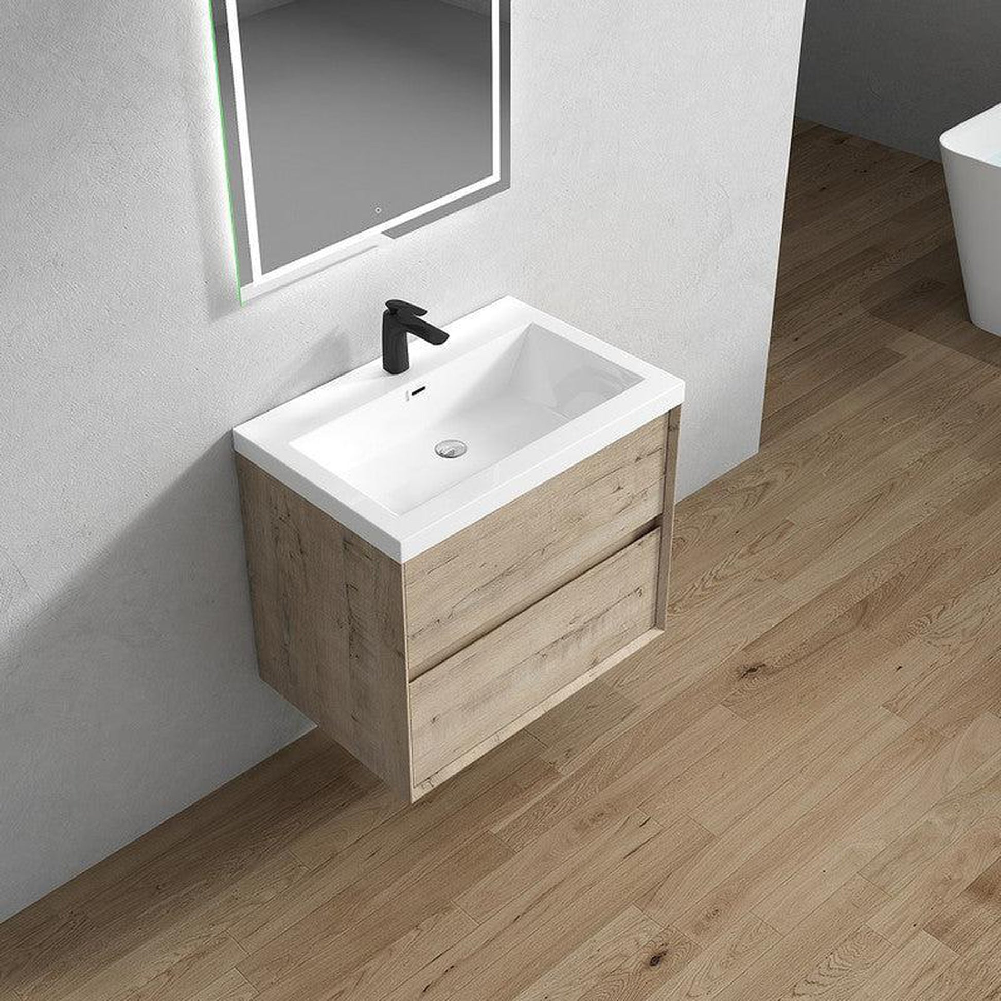 Moreno Bath Kingdee 30" Light Oak Wall-Mounted Vanity With Single Reinforced White Acrylic Sink