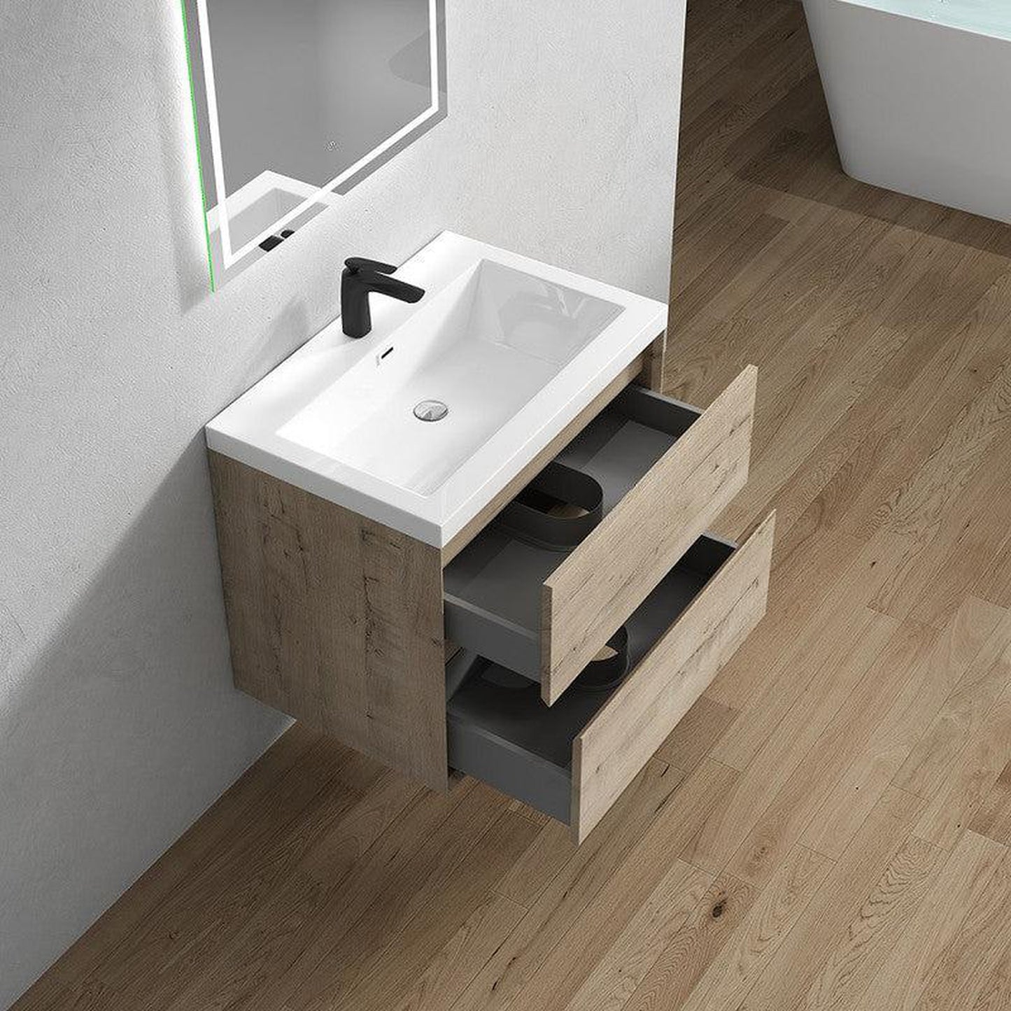 Moreno Bath Kingdee 30" Light Oak Wall-Mounted Vanity With Single Reinforced White Acrylic Sink