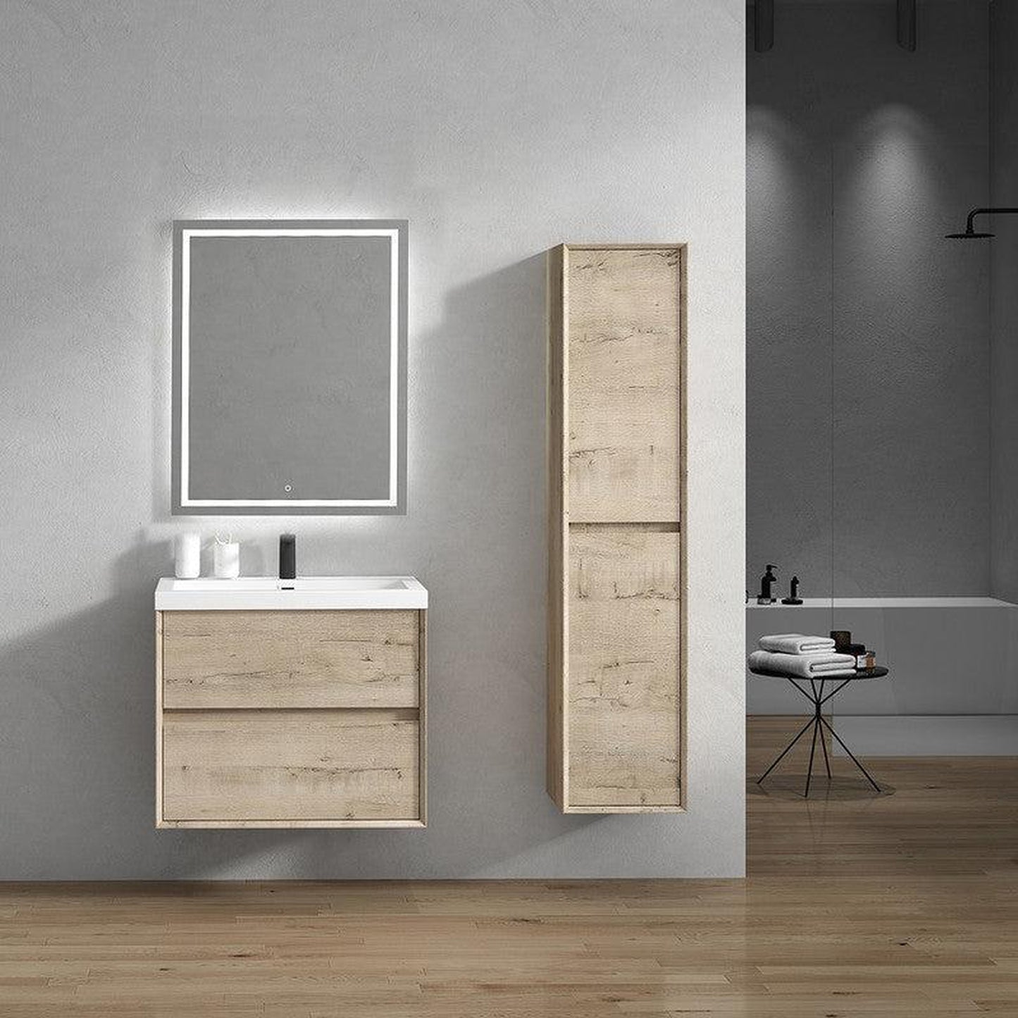 Moreno Bath Kingdee 30" Light Oak Wall-Mounted Vanity With Single Reinforced White Acrylic Sink