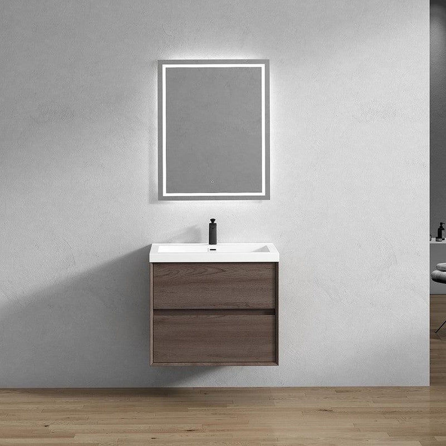 Moreno Bath Kingdee 30" Red Oak Wall-Mounted Vanity With Single Reinforced White Acrylic Sink