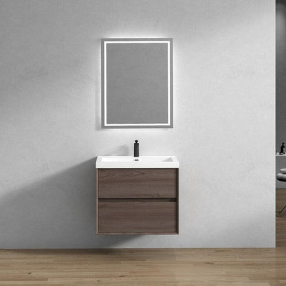 Moreno Bath Kingdee 30" Red Oak Wall-Mounted Vanity With Single Reinforced White Acrylic Sink