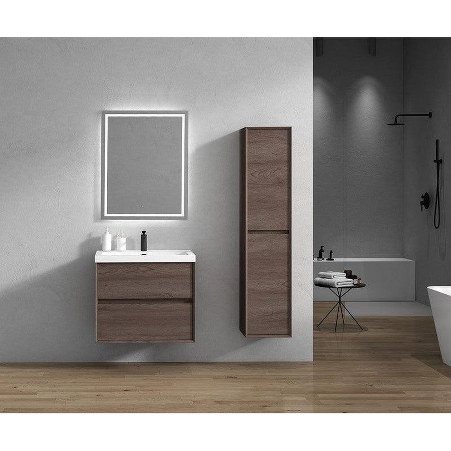 Moreno Bath Kingdee 30" Red Oak Wall-Mounted Vanity With Single Reinforced White Acrylic Sink