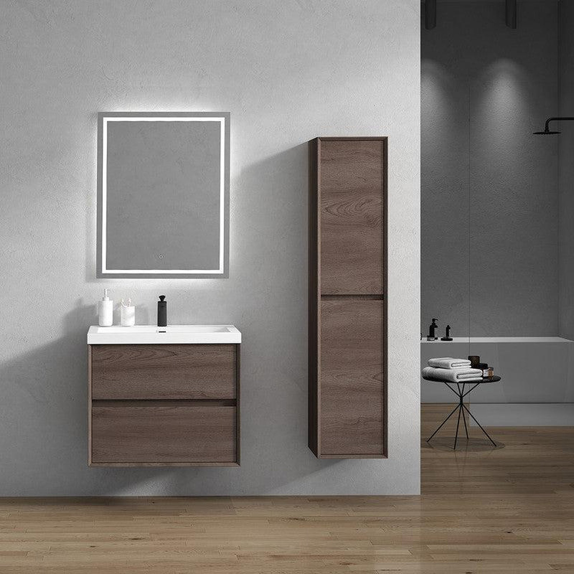 Moreno Bath Kingdee 30" Red Oak Wall-Mounted Vanity With Single Reinforced White Acrylic Sink