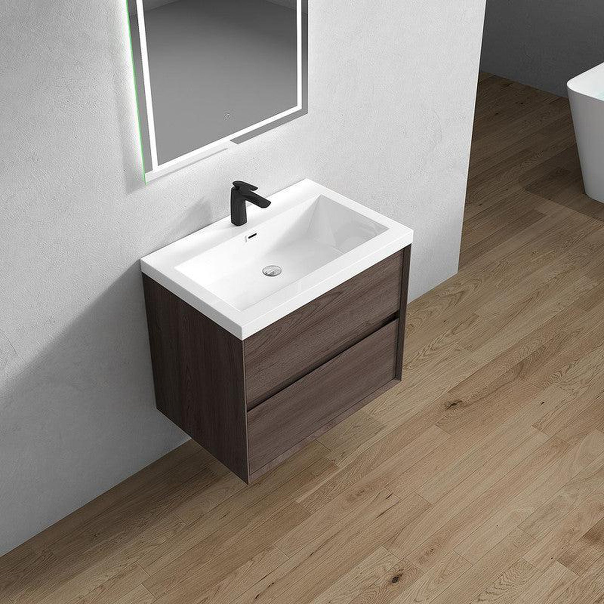 Moreno Bath Kingdee 30" Red Oak Wall-Mounted Vanity With Single Reinforced White Acrylic Sink