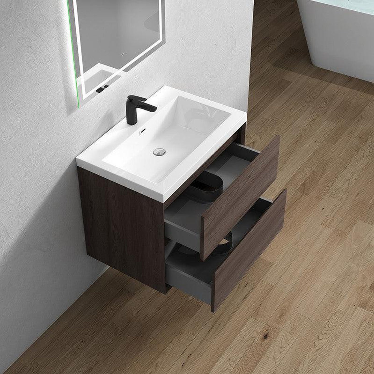 Moreno Bath Kingdee 30" Red Oak Wall-Mounted Vanity With Single Reinforced White Acrylic Sink