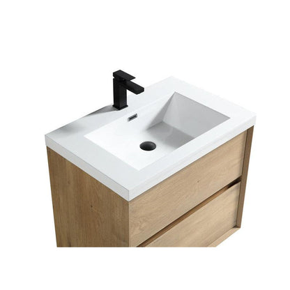 Moreno Bath Kingdee 30" White Oak Wall-Mounted Vanity With Single Reinforced White Acrylic Sink