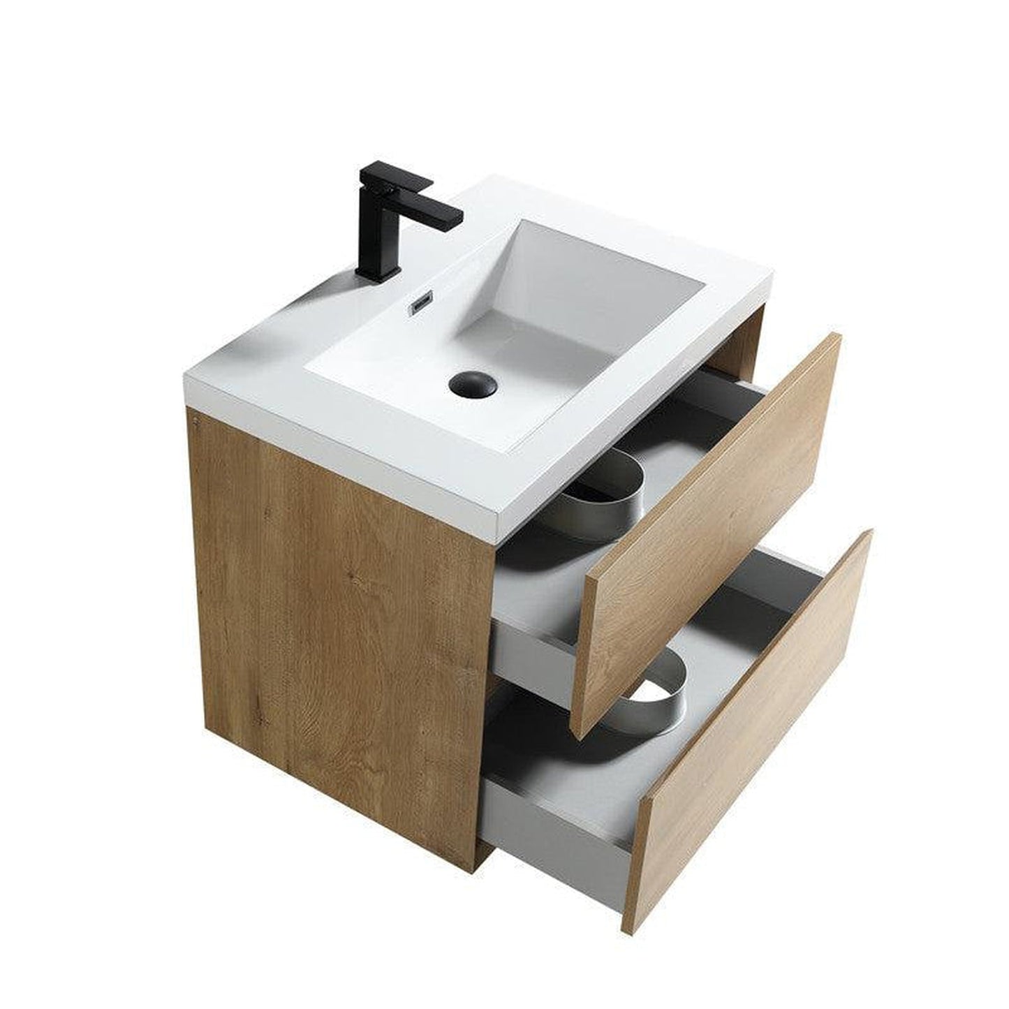 Moreno Bath Kingdee 30" White Oak Wall-Mounted Vanity With Single Reinforced White Acrylic Sink