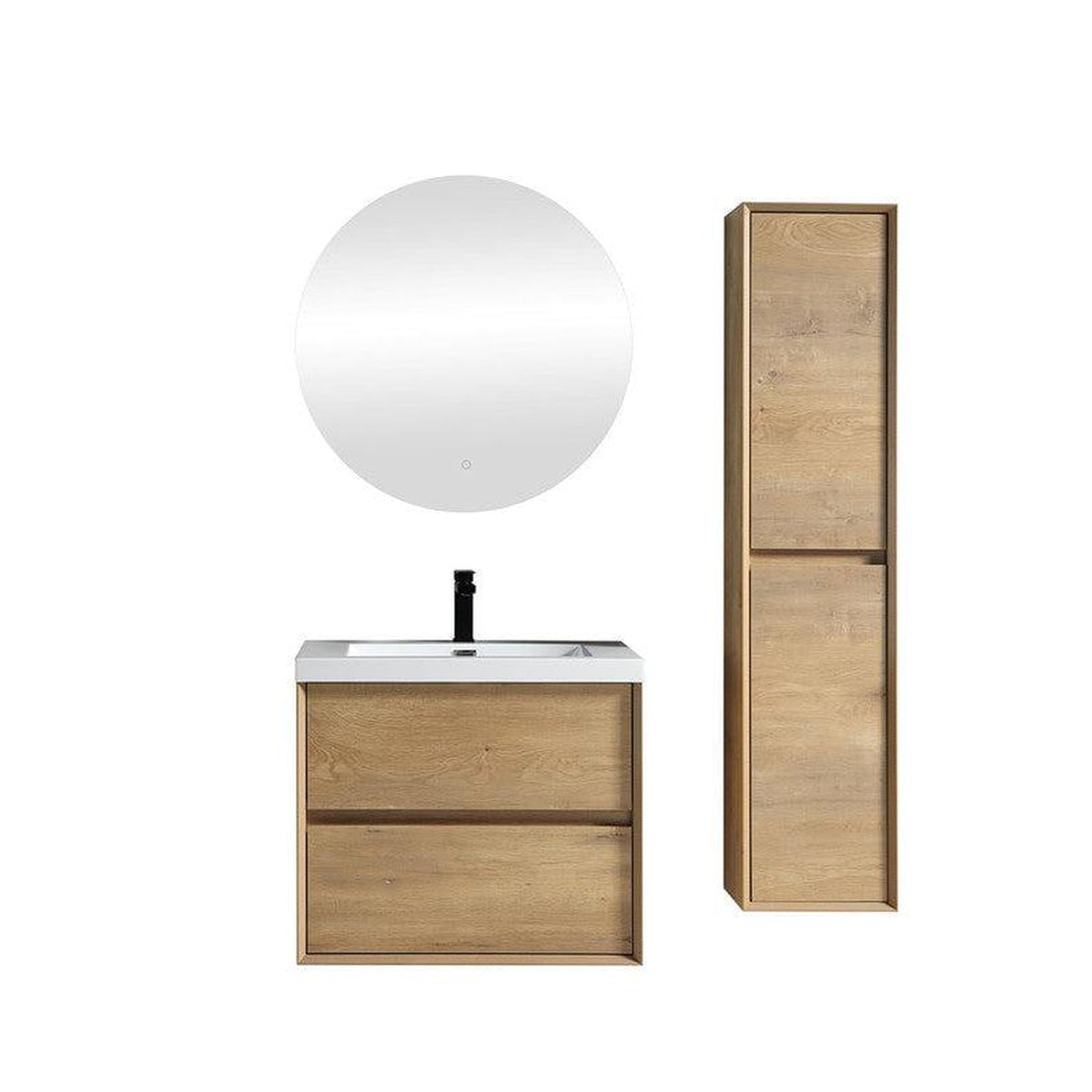 Moreno Bath Kingdee 30" White Oak Wall-Mounted Vanity With Single Reinforced White Acrylic Sink